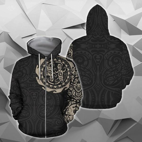 Maori Tangaroa Tattoo New Zealand All Over Hoodie - Golden NVD-Apparel-Dung Van-Zipped Hoodie-S-Vibe Cosy™