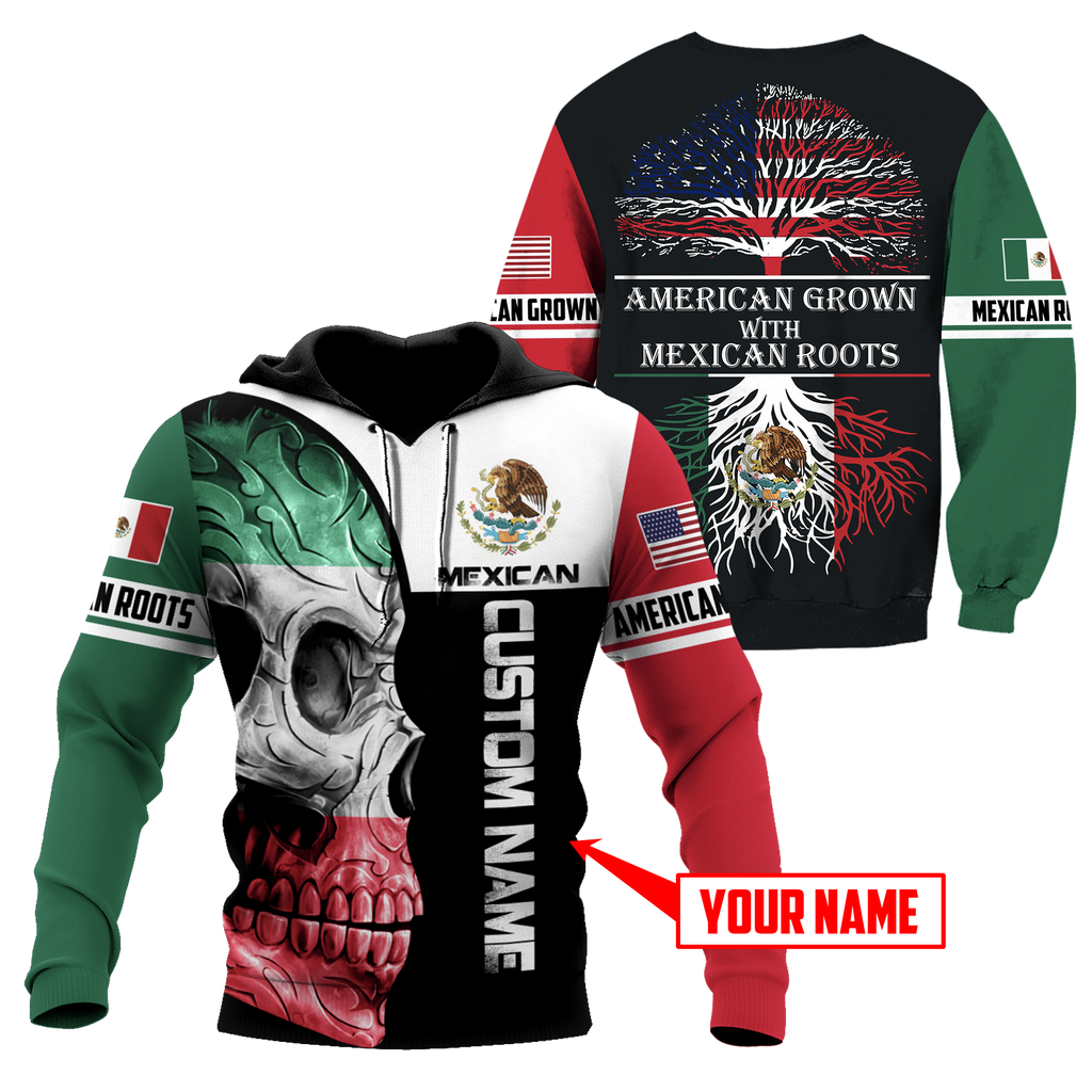 Mexican Skull-American Grown With American Roots 3D All Over Printed Shirts DQB10092003