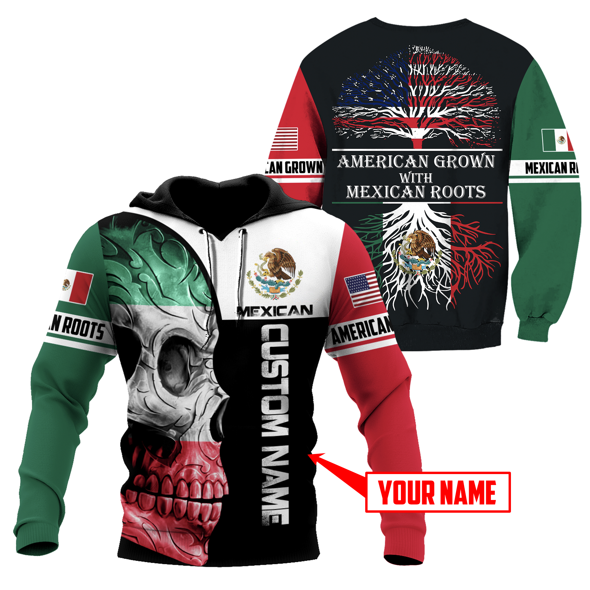 Mexican Skull-American Grown With American Roots 3D All Over Printed Shirts DQB10092003