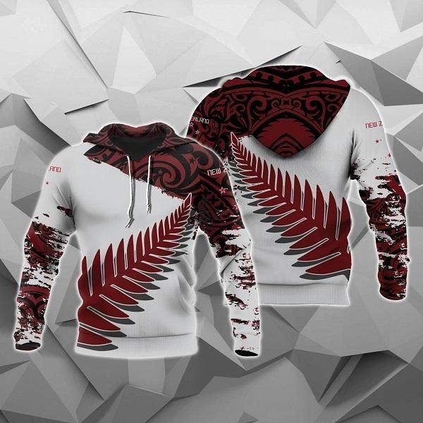 New Zealand Maori Fern Red Edition Zip Hoodie-Apparel-Khanh Arts-Hoodie-S-Vibe Cosy™