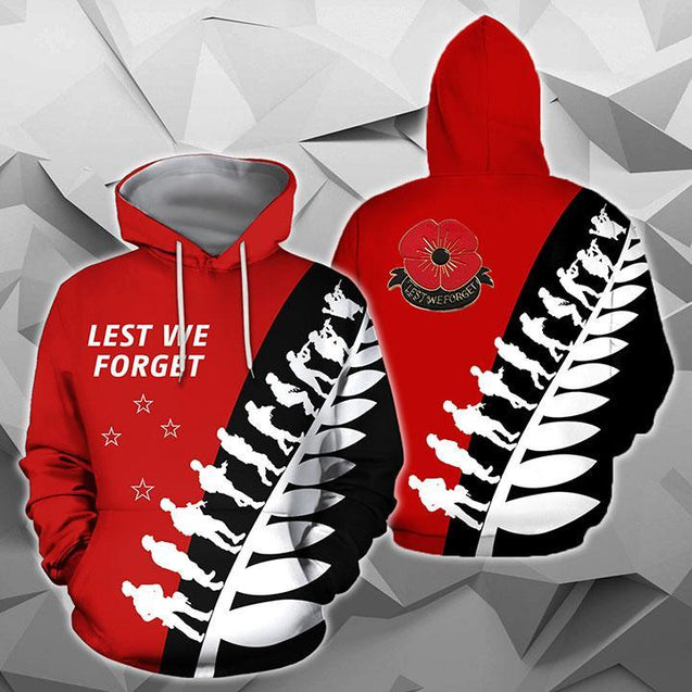 Lest We Forget - New Zealand Hoodie Red K5-Apparel-Khanh Arts-Hoodie-S-Vibe Cosy™