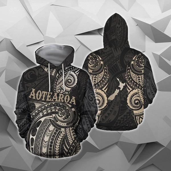 Maori Tattoo with Map New Zealand All Over Hoodie NVD-Apparel-Dung Van-Hoodie-S-Vibe Cosy™