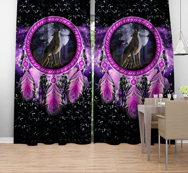 Violet Dreamcatcher Wolf Blackout Thermal Grommet Window Curtains JJ23052003-Curtains-MP-52'' x 63''-Vibe Cosy™