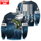 Largemouth Bass Fishing US Flag Custom name fishing shirts for men and women