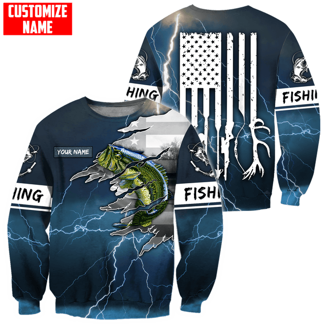 Largemouth Bass Fishing US Flag Custom name fishing shirts for men and women