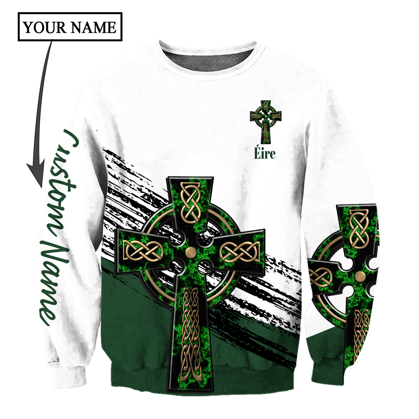 Irish St.Patrick Celtic cross 3d hoodie shirt for men and women custom name