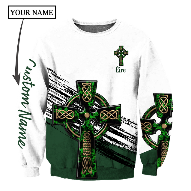 Irish St.Patrick Celtic cross 3d hoodie shirt for men and women custom name