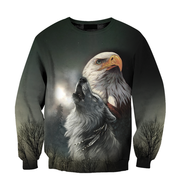 Eagle And Wolf Native American 3D Hoodie Shirt For Men And Women LAM