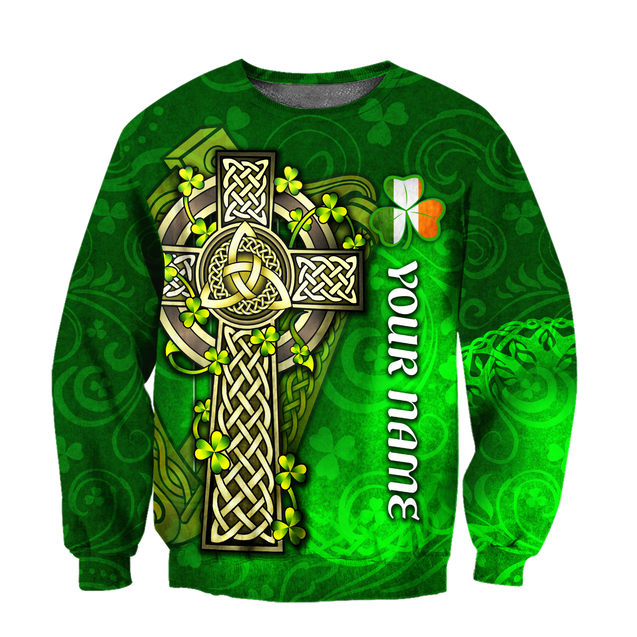 Premium Unisex Hoodie Custom Name Irish St.Patrick  Celtic Cross And The Irish Harp ML