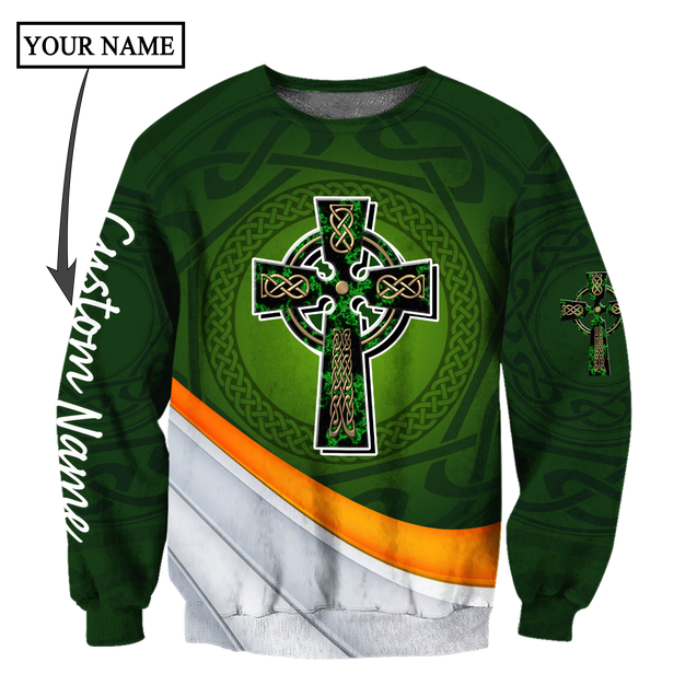 Irish St.Patrick Cross 3d hoodie shirt for men and women custom name