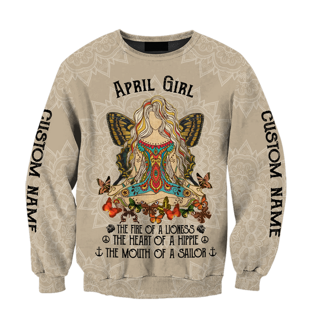 April Girl Hippie Customize Name 3D All Over Printed Unisex Hoodie