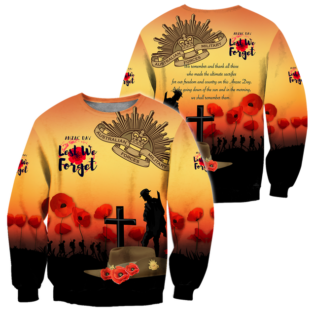 Premium Anzac Day Lest We Forget Poppy 3D Printed Unisex Shirts TN