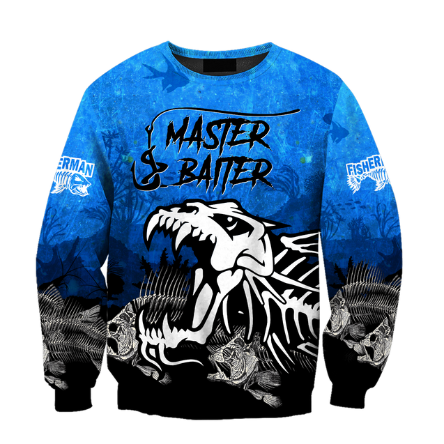 Master Baiter fishing custom name blue design 3d print shirts