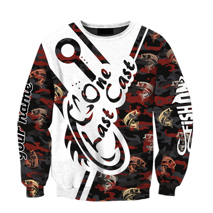 One Last Cast red camo fishing custom name design 3d print shirts