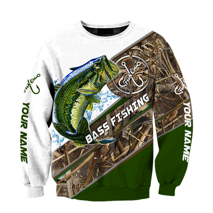 Custom name Bass Fishing camo 3D print shirts