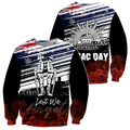 Anzac day Lest we forget Soldier 3D print shirts