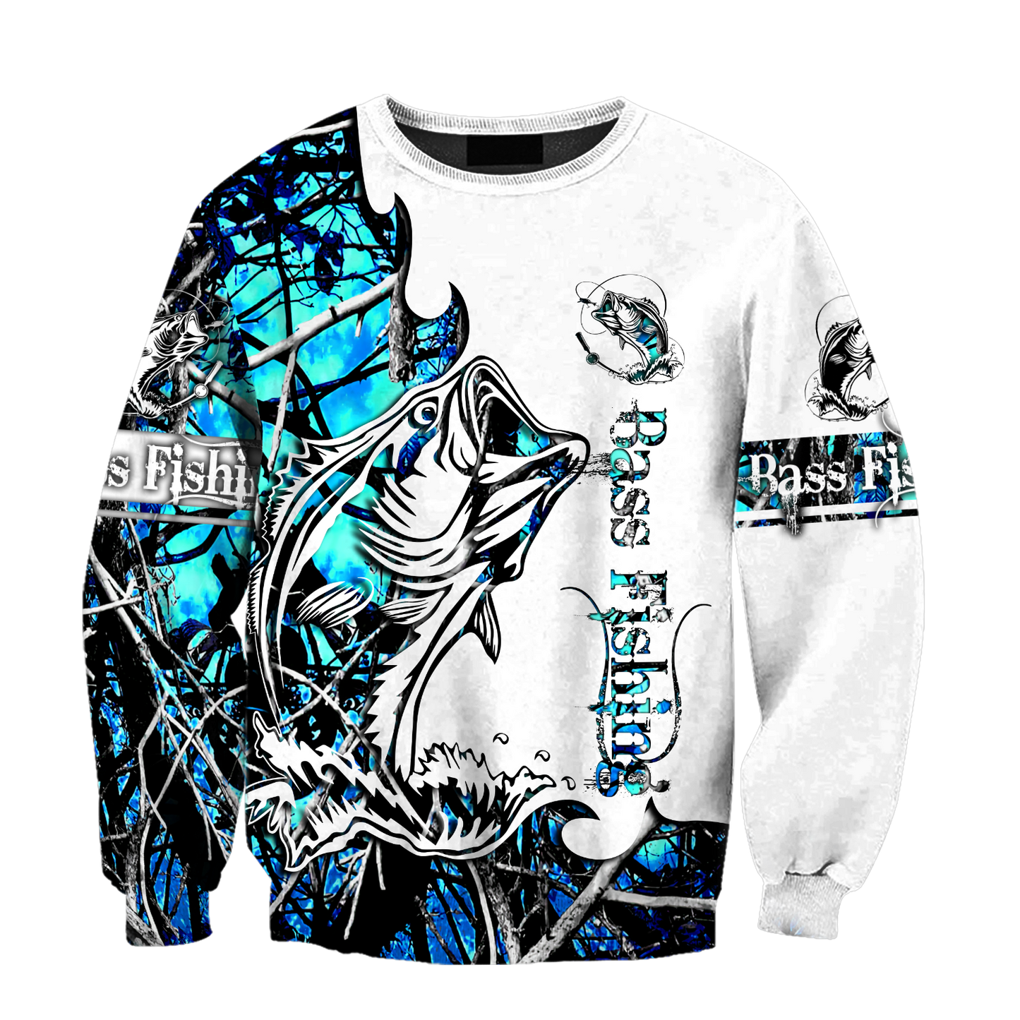 Bass Fishing Sport Blue Camo tattoo 3D shirts for men and women