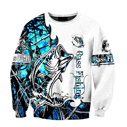 Bass Fishing Sport Blue Camo tattoo 3D shirts for men and women