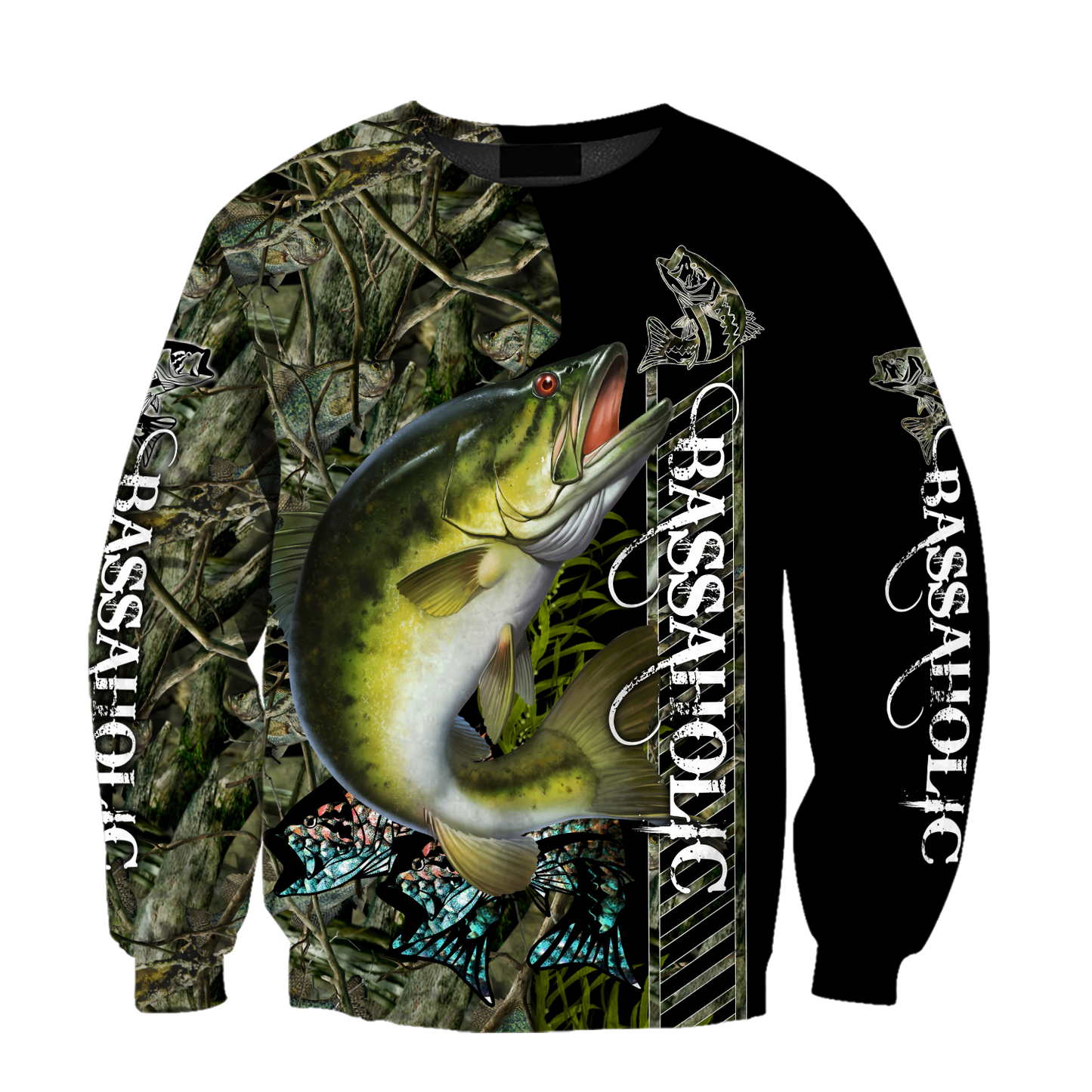 Fishaholic Bass Fishing camo unisex 3d all over printed shirts