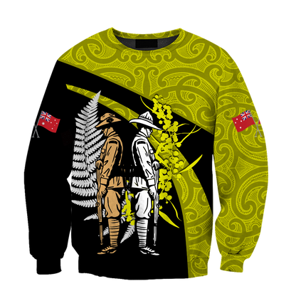 Anzac day the ode fern-wattle Australia and Kiwi Veteran yellow 3D print shirt