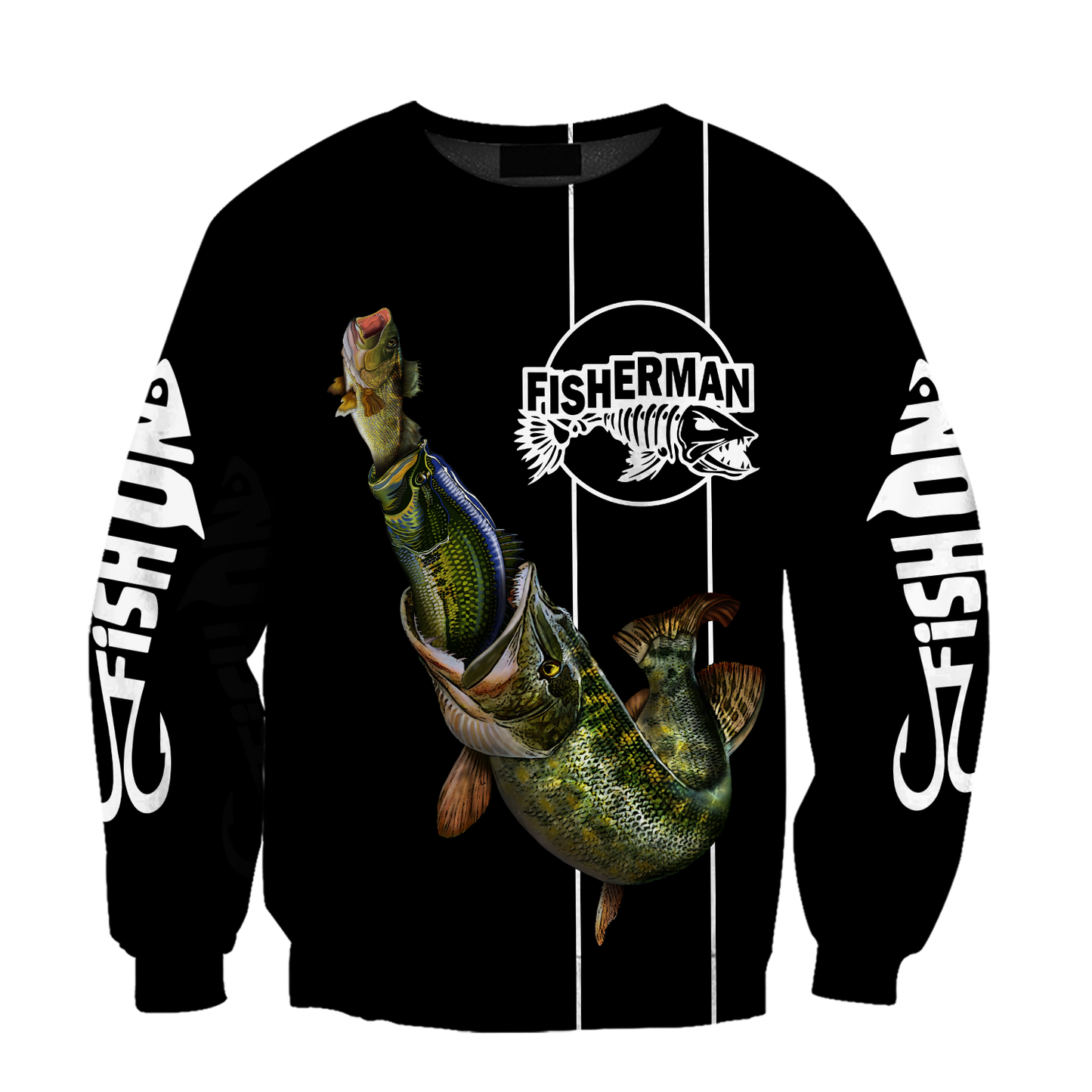 The great fish eats the small Black Fishing 3d print shirts