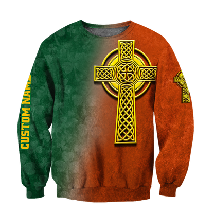 Irish St.Patrick cross 3d hoodie shirt for men and women custom name