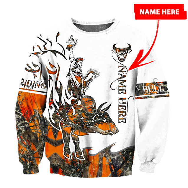 Personalized Name Bull Riding 3D All Over Printed Unisex Shirts Orange Tattoo