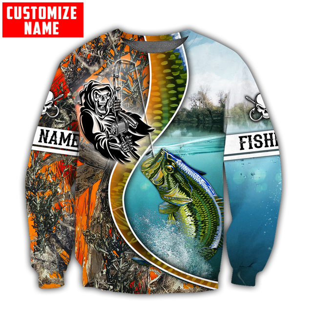 Bass Fishing Line Orange Camo Custom name fishing shirts for men and women