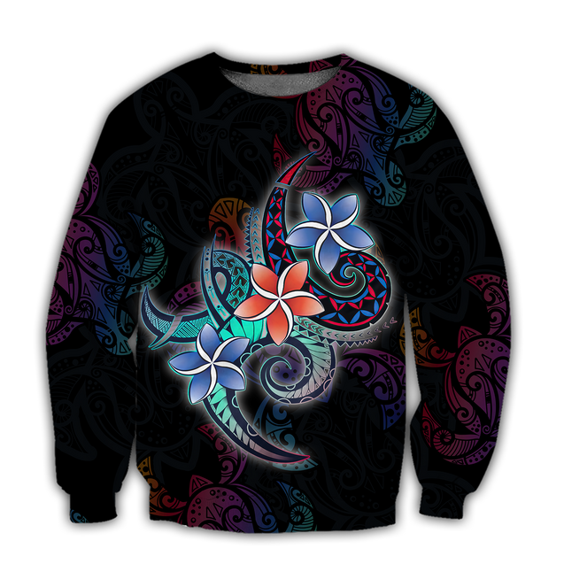 Amazing Polynesian Plumeria Flower And Turtle Tattoo Unisex Deluxe Hoodie ML