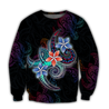 Amazing Polynesian Plumeria Flower And Turtle Tattoo Unisex Deluxe Hoodie ML