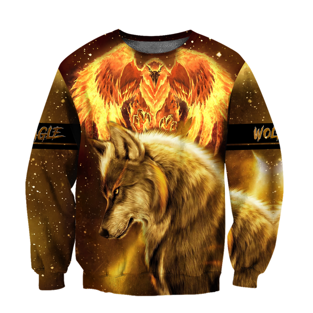 Fire Eagle And Wolf 3D Hoodie Shirt For Men And Women LAM