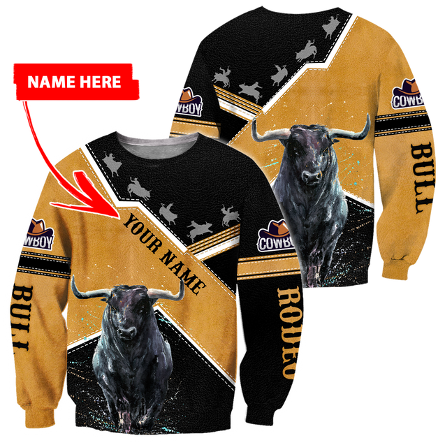 Personalized Name Bull Riding 3D All Over Printed Unisex Shirts Black Bull