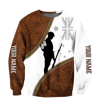 Custom name Remembrance Australia Soldier 3D print zip cosplay shirts
