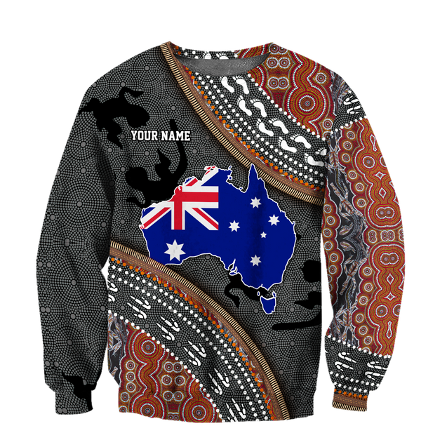 Custom name Australian Flag Aboriginal dots Zip pattern 3D printed shirts