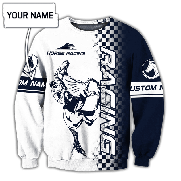 Personalized Name Horse Racing Blue 3D All Over Printed Unisex Hoodie