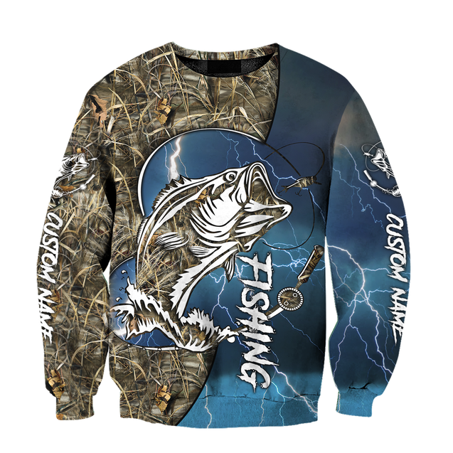 Custom name Bass fishing Sport - Blue ver 3D Design print shirts