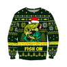 Bass Fishing Fish on Christmas Hat 3D Shirts