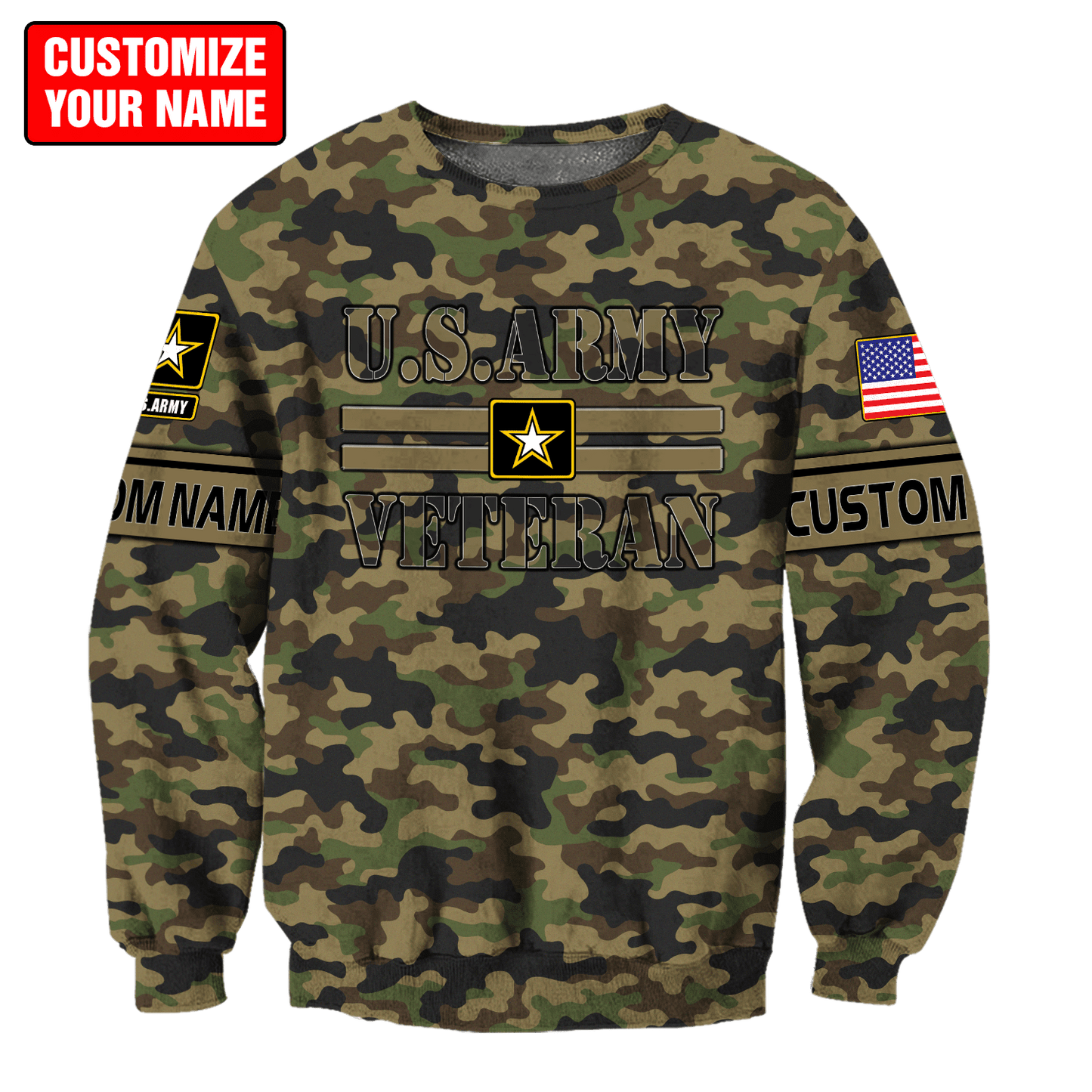 US Army Veteran Personalized Name 3D All Over Printed Unisex Hoodie