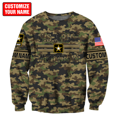 US Army Veteran Personalized Name 3D All Over Printed Unisex Hoodie