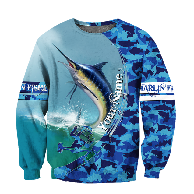 Custom name Marlin Fishing Camo 3D Design print shirts