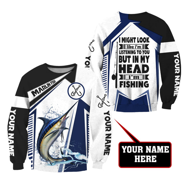 Custom name Marlin Fishing in my head 3D design print shirts