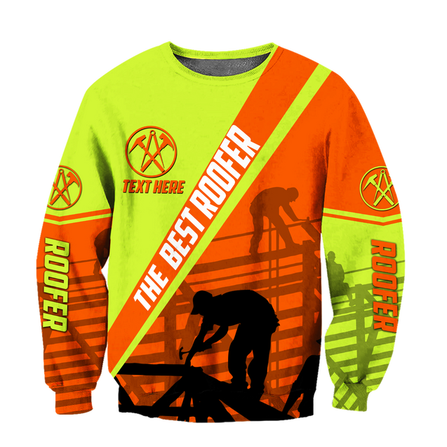 THE BEST ROOFER GREEN AND ORANGE - PERSIONALIZED NAME 3D HOODIE SHIRT