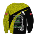 Anzac day the ode fern-wattle Australia and Kiwi Veteran yellow 3D print shirt