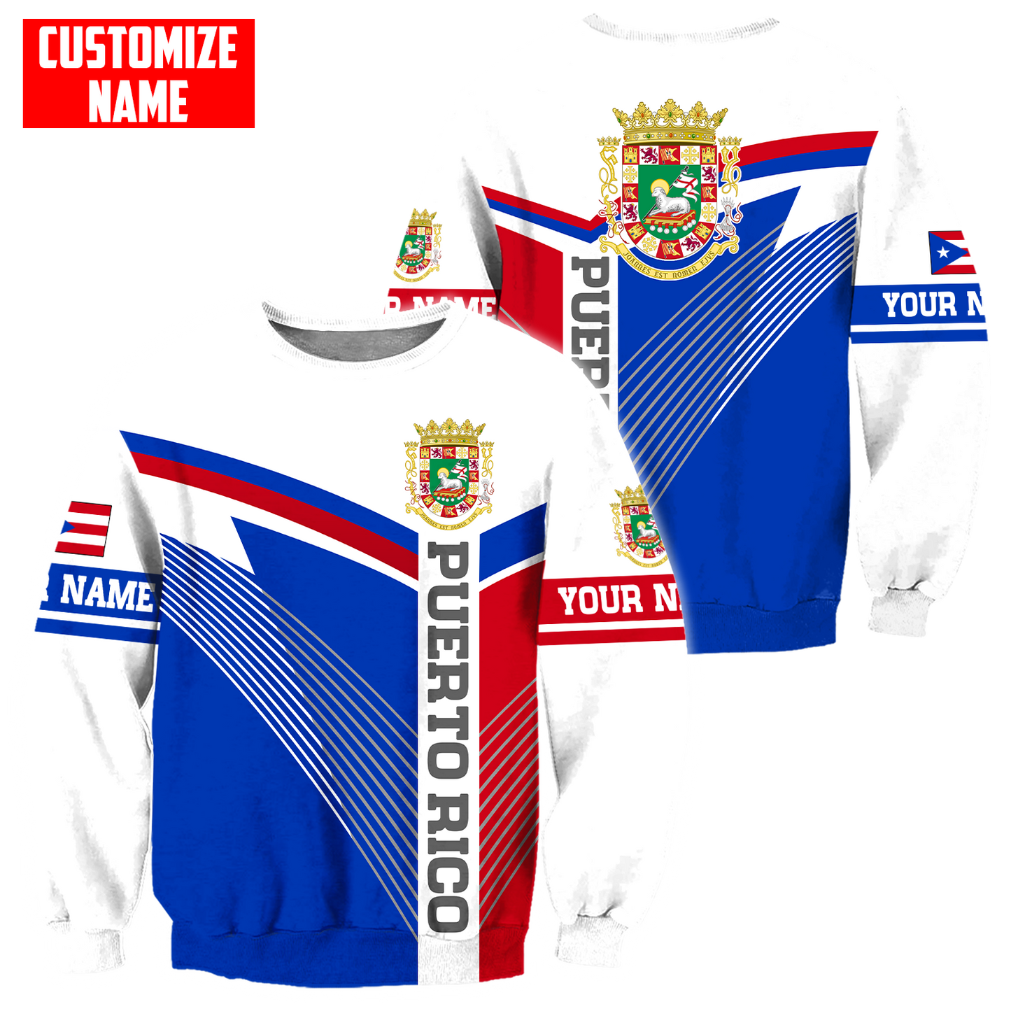 Customize Name Love For Puerto Rico 3D All Over Printed Unisex Shirts