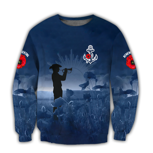 Rememberance Anzac Day Poppy Flower Navy Premium Unisex Hoodie ML