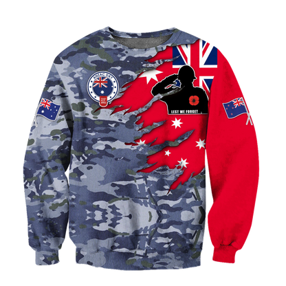 Anzac day remembrance Kiwi and Australia Navy Veteran Camo 3D print shirt