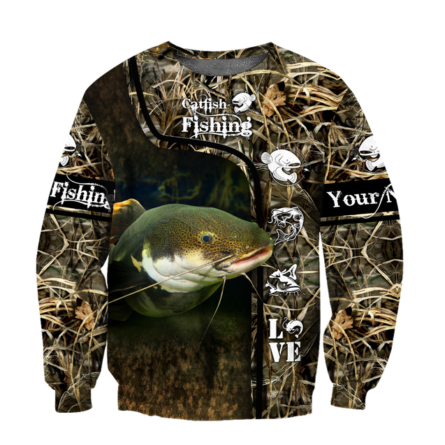 Custom name Catfish Fishing water camo 3D print shirts