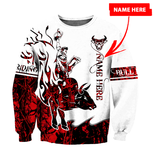 Personalized Name Bull Riding 3D All Over Printed Unisex Shirts Red Tattoo