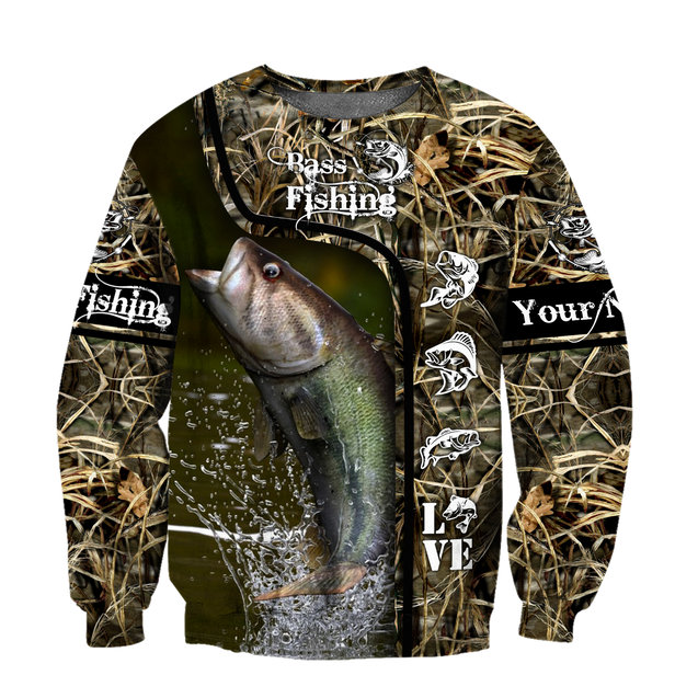 Custom name Bass Fishing water camo 3D print shirts