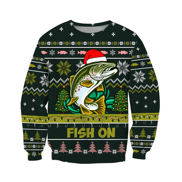 Trout Fishing Fish on Christmas Hat 3D Shirts